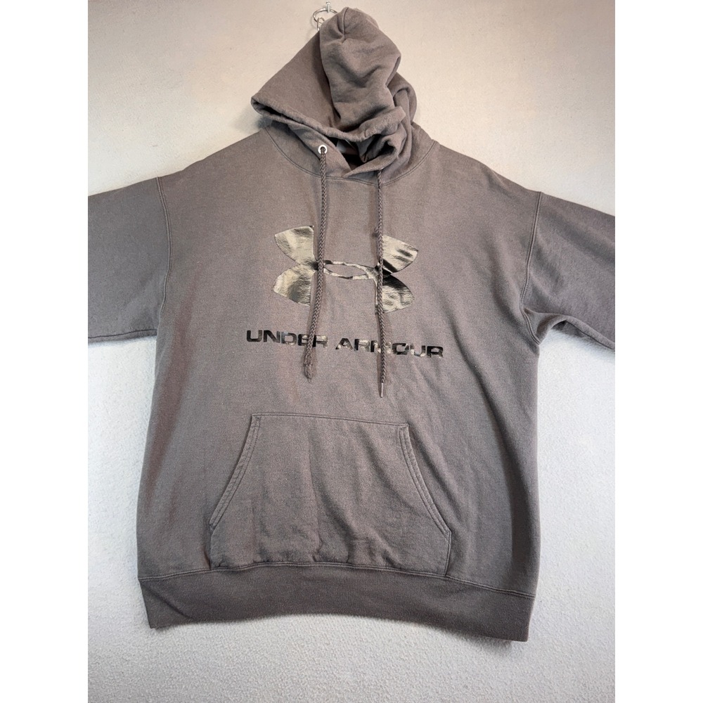 Hanes EcoSmart Under Armour Hoodie Mens Medium Gray Pullover Sweatshirt Logo